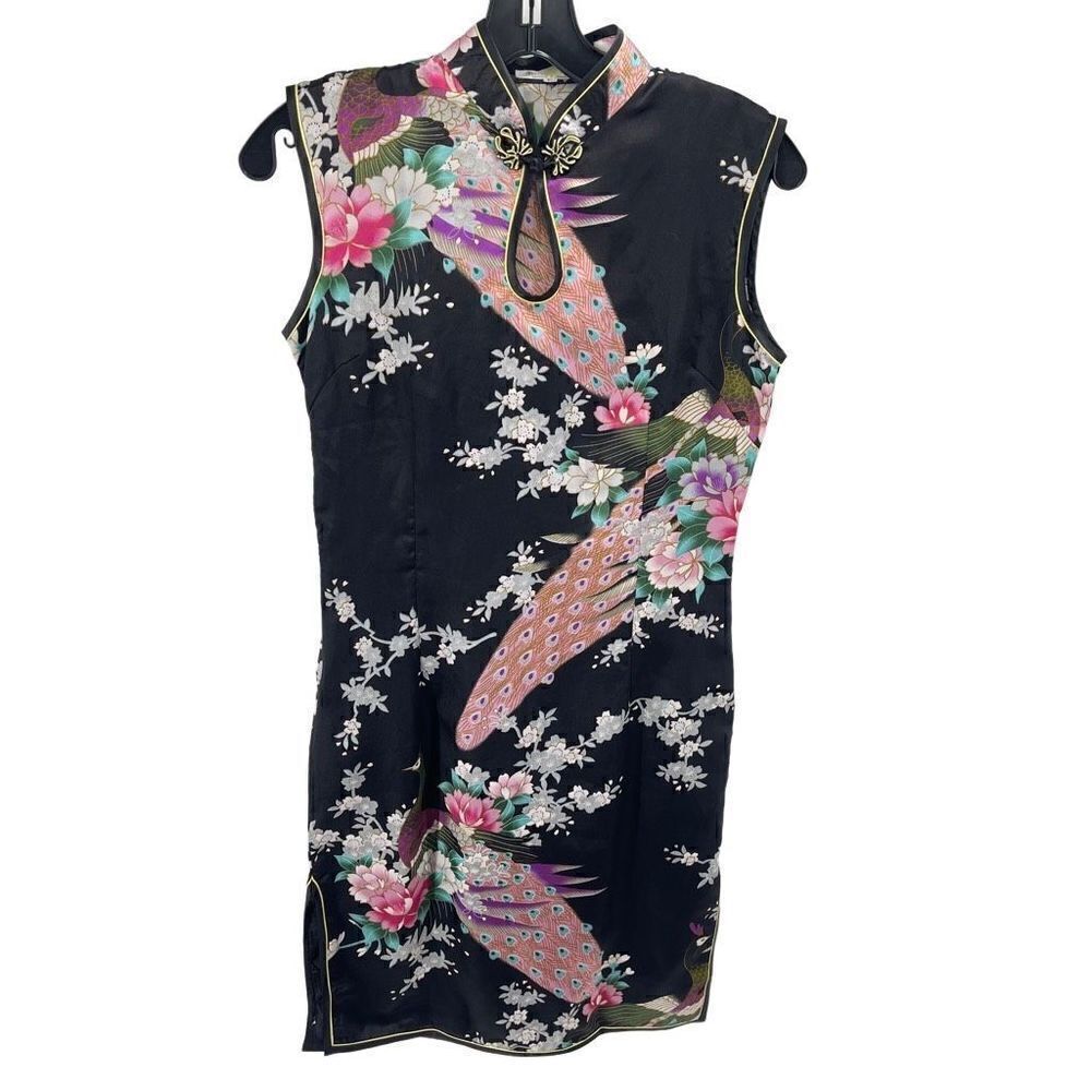 Jin Hon Womens Qipao Dress Chinese Traditional Floral Black Pink Large
